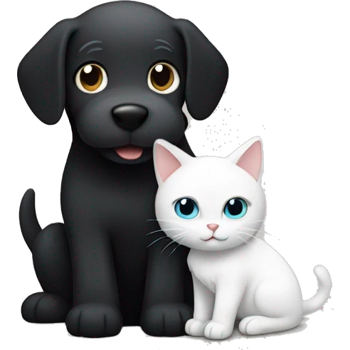Black dog hugging white cat  emoji