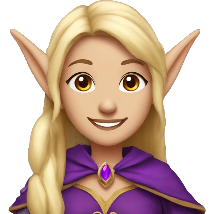 Noble female Elf with Elf ears and blonde hair and purple robes smiling emoji