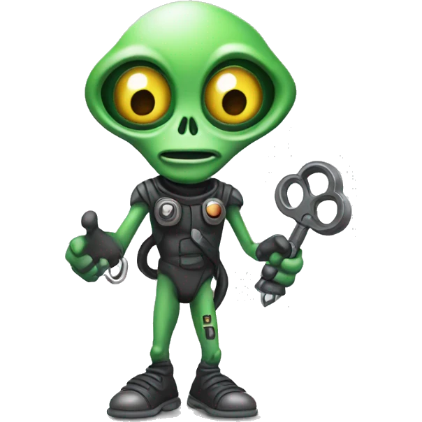 cartoon alien with key in one hand and  powder in the other hand emoji