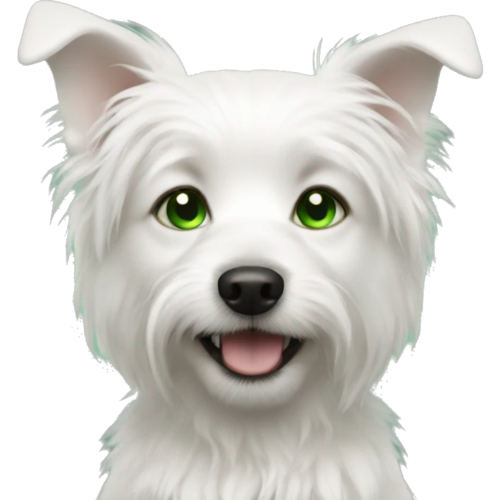 Small white dog green eyes emoji