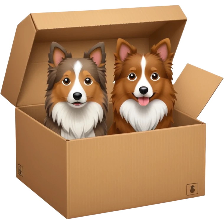 Shetland sheepdog and brown aussie in a box emoji