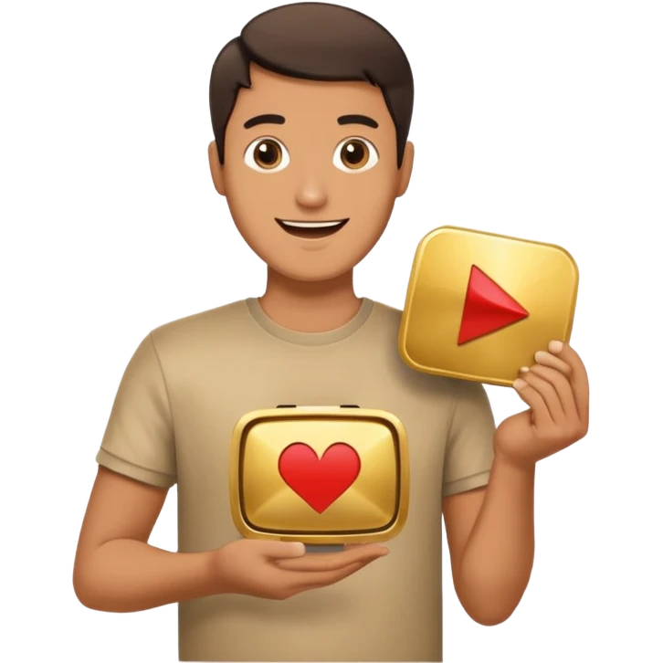 a happy man holding youtube golden play button emoji