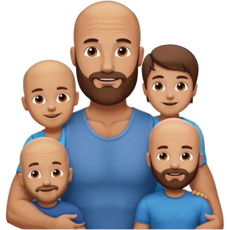Happy Muscular Bald beard men with his wife long brown hair and 3 sons emoji