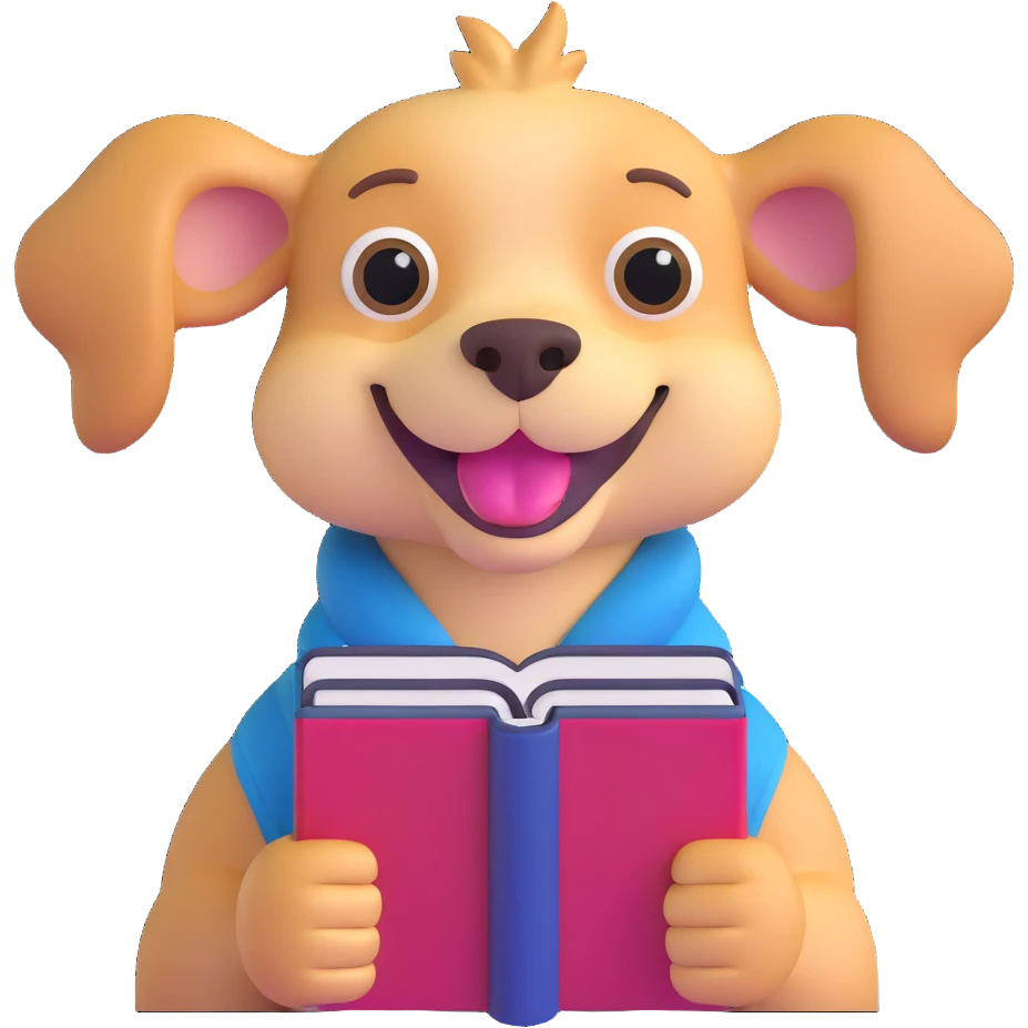 weird dog smiling holding a dictionary emoji