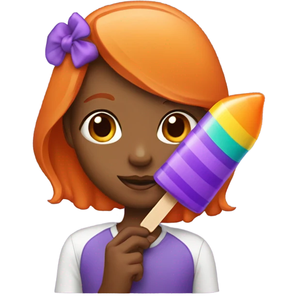 A girl with orange hair holding a purple popsicle  emoji