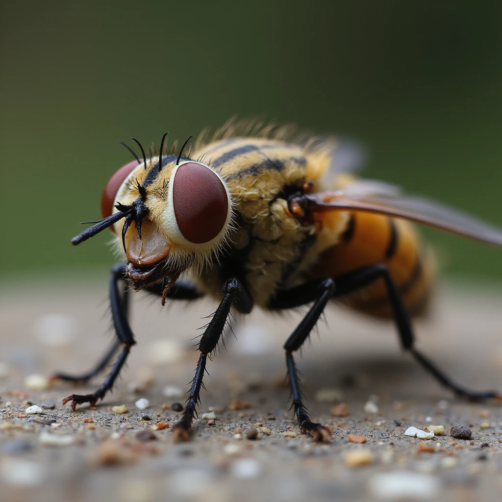 a realistic and detailed stable fly (Stomoxys calcitrans) with visible proboscis on a transparent background emoji