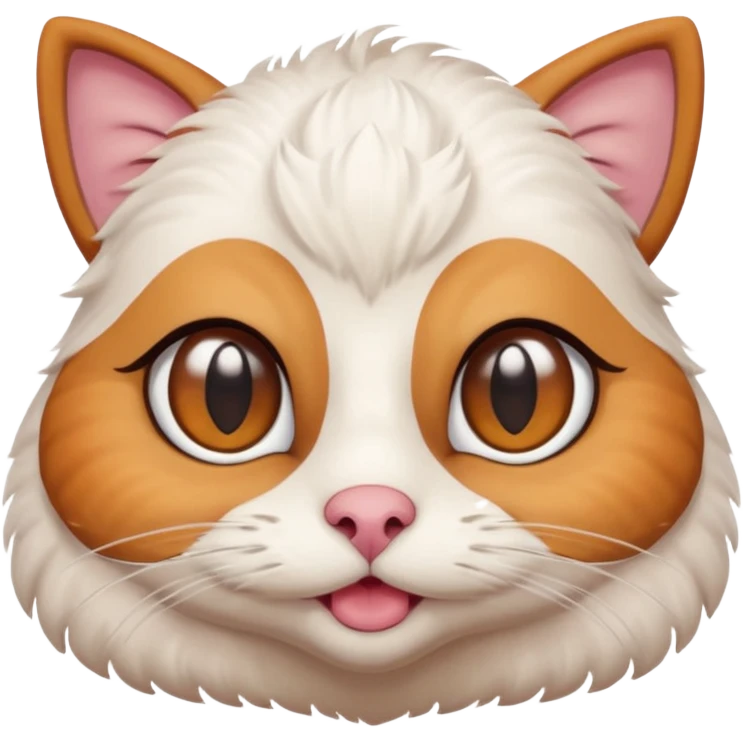 A shy but handsome turkey cat with a uni-brow batting his lashes and blushing emoji