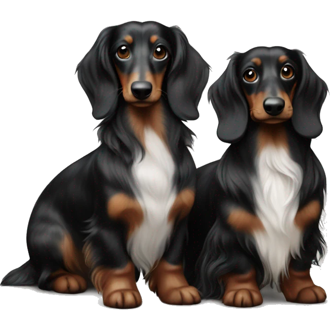 Two Tri Black Merle long haired Dachshunds together emoji