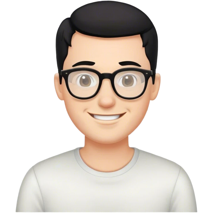white man with buzzed black hair smiling with glasses emoji