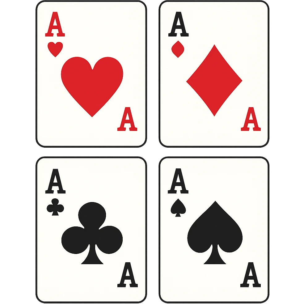 Four aces playing cards arranged in a square formation, one of each suit: hearts, diamonds, clubs, and spades emoji