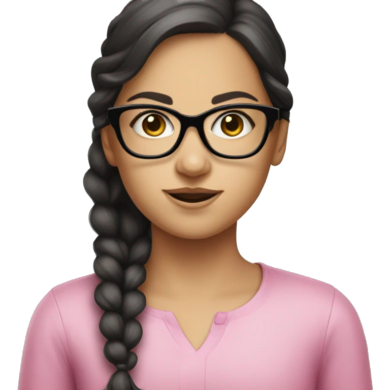 dark haired white young girl in pink glasses emoji