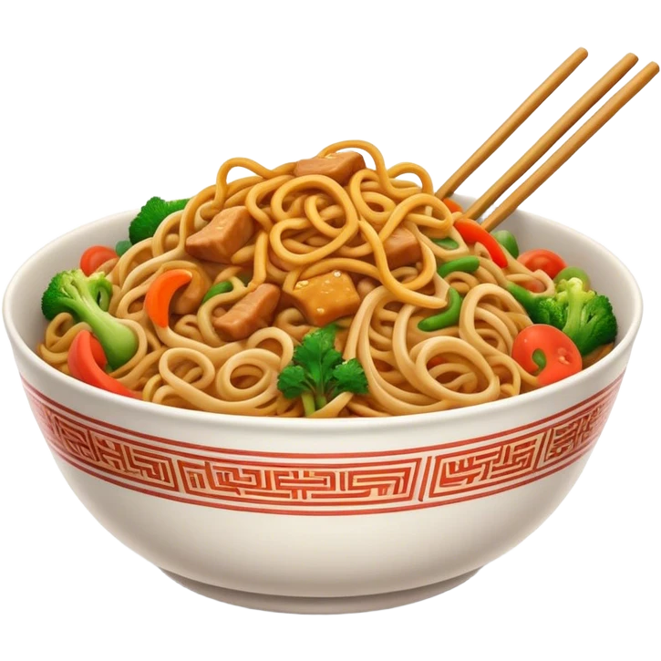 Cinematic Realistic Chow Mein Dish Emoji, showcasing stir‚Äêfried noodles with crisp vegetables and tender meat, rendered with lifelike detail and vibrant, dynamic lighting. emoji