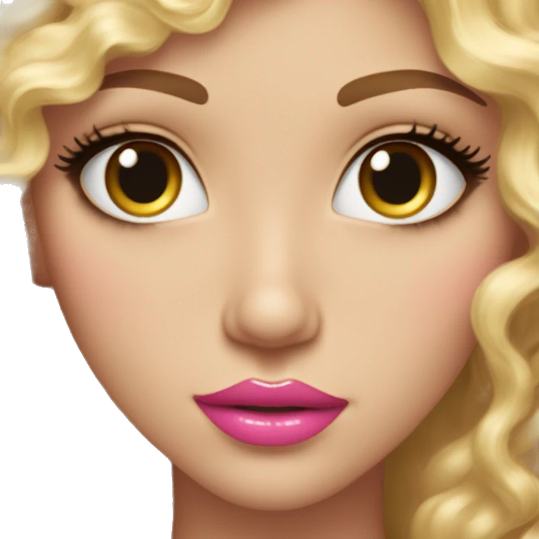 blond and long curly hair, the longest eyelashes and big pink lips with lipgloss on them emoji
