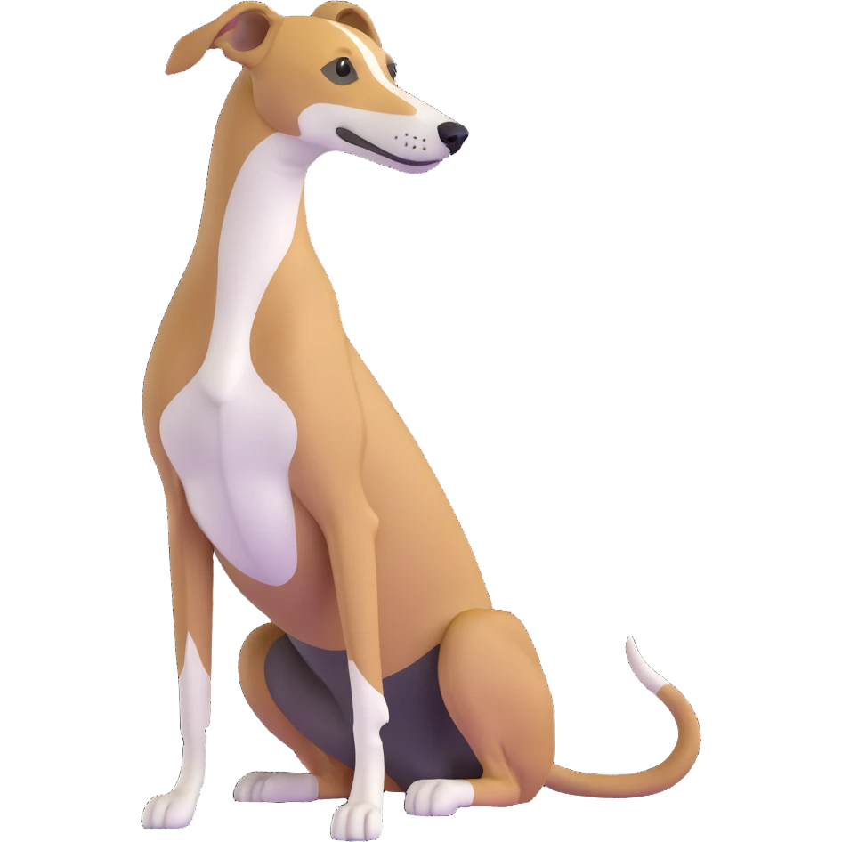 full body greyhound dog sitting pose, iOS 18 look emoji