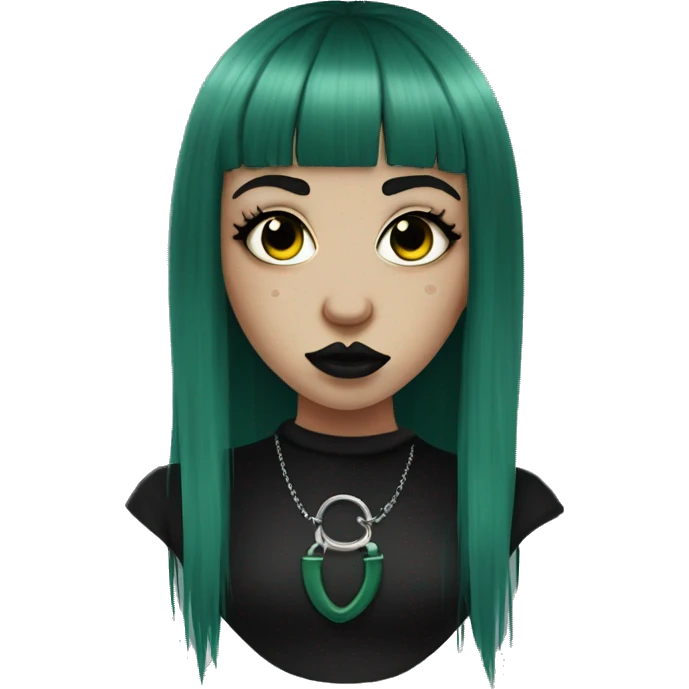 big septum piercing goth girl dark green bangs emoji