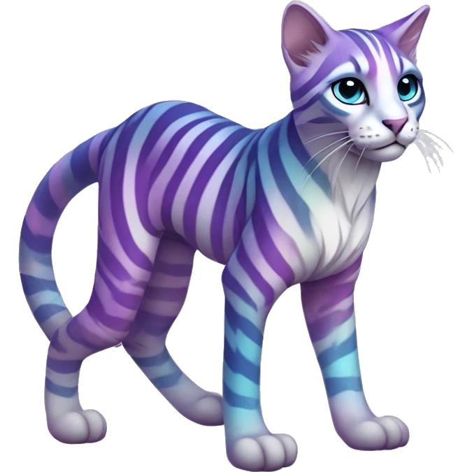 Colorful pastel vernid fantasy creature LiLaiRa Kamirah Falvie whiskers paws full body purple blue gradient stripes braided tail feline emoji