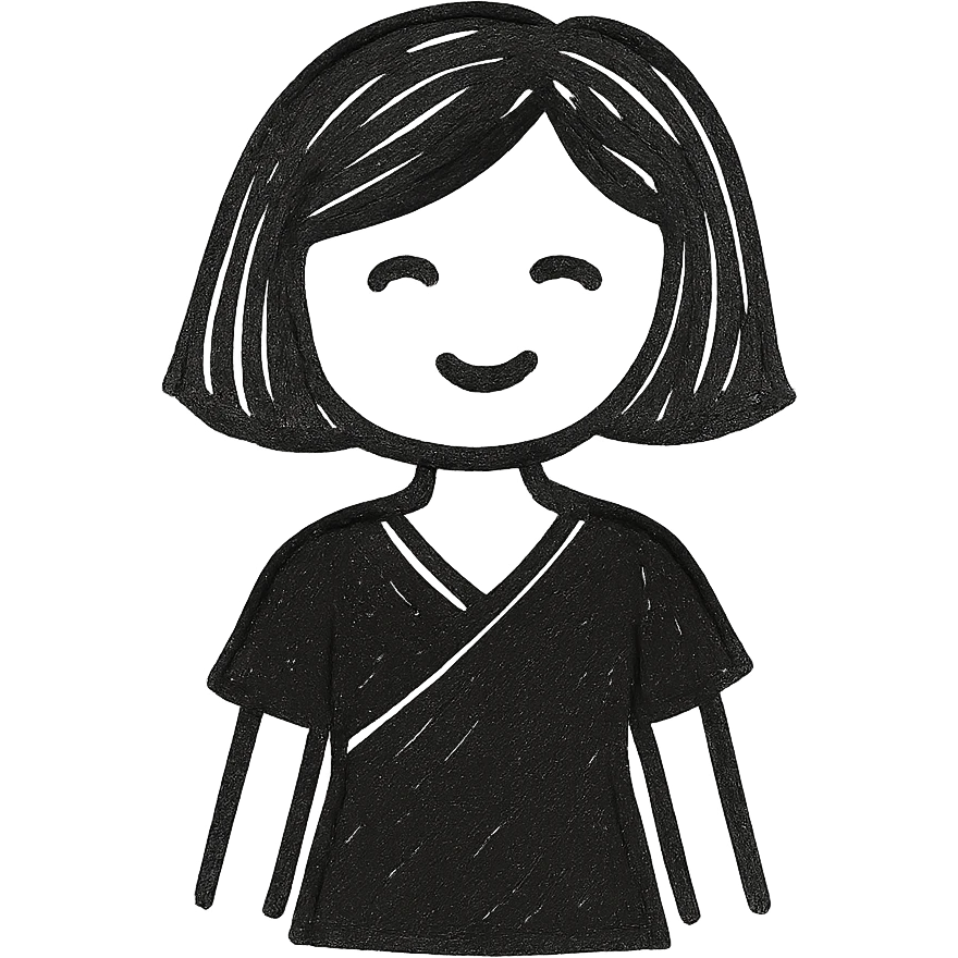 a girl with bob cut brown hair, white skin, wearing a black Indian dress, in a hand-drawn style emoji