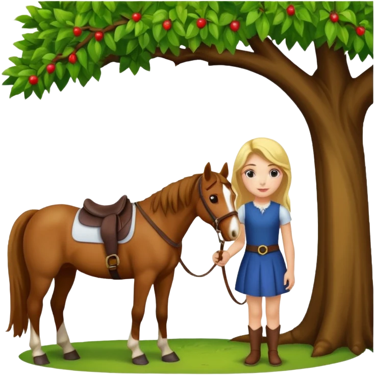 Girl with horse under a tree emoji