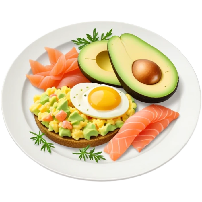 Breakfast plate with avocado, scrambled-eggs and smoked salmon emoji