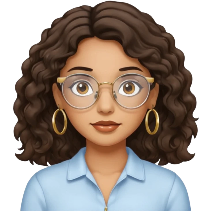 Make a girl with dark brown wavy hair and brown eyes she's tan latina and she has clear glasses and small hold hoop earings emoji