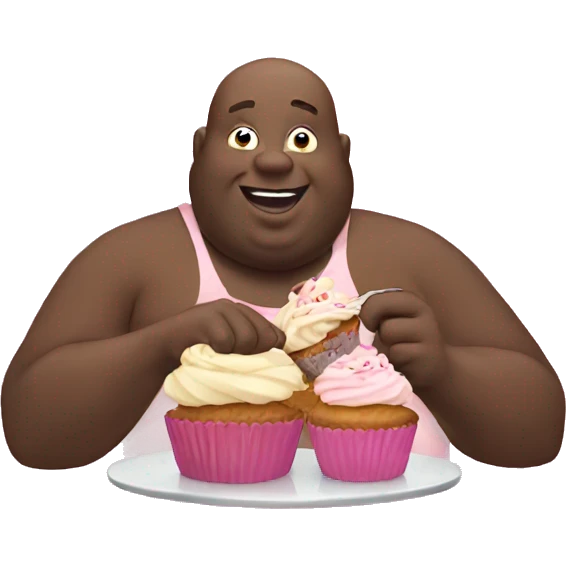Black fat bald guy eating cupcakes  emoji
