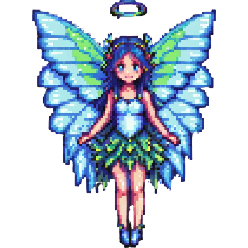 pixel art fairy with translucent wings, whimsical emoji