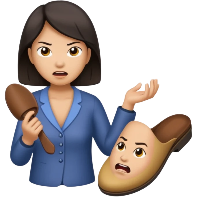 Angry Asian mom with slipper in hand emoji