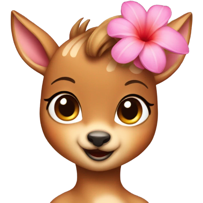 A sweet little bambi with a pink tropical flower on her head  emoji