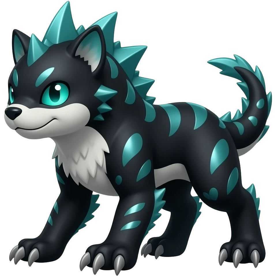 4-legged, digitigrade, clawed, furry finned sharp, cool, badass, edgy Sharpedo-Orca-Houndoom-fusion-hybrid-creature, full body emoji