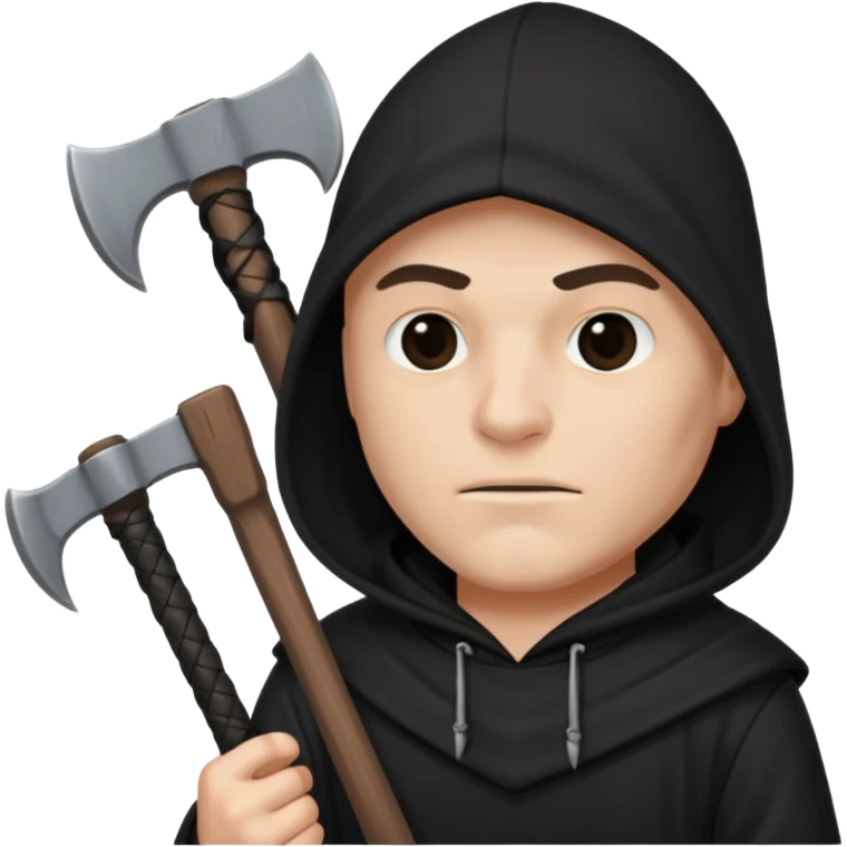 an executioner with a black hood on his face so we can't see his face but only his eyes and an axe in his hand emoji