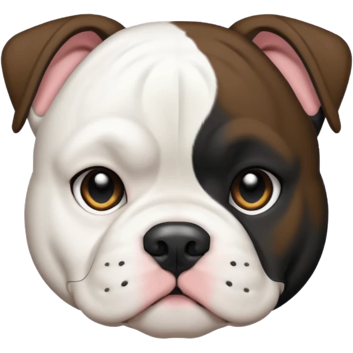 Black and white American bulldog black body white head black around one ear and I emoji