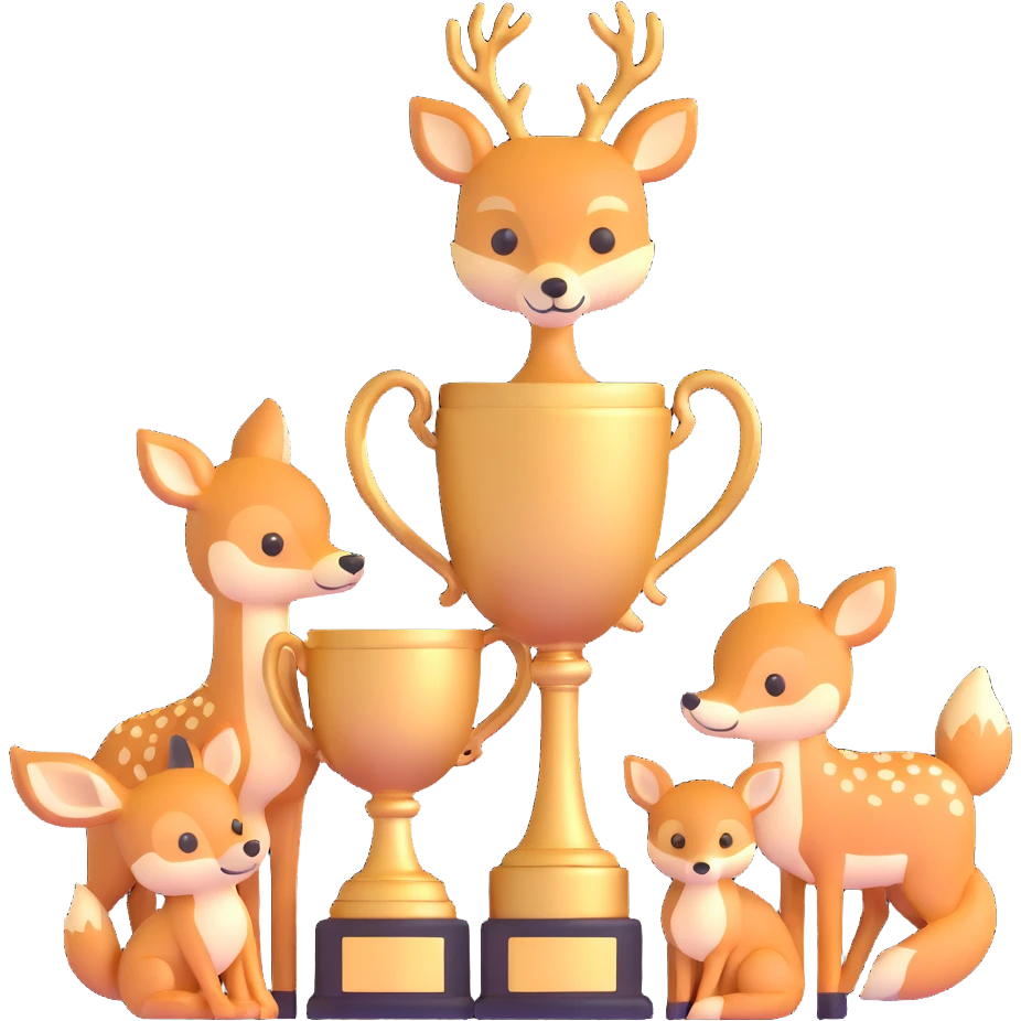 golden spring trophy with baby deer and fox cubs emoji