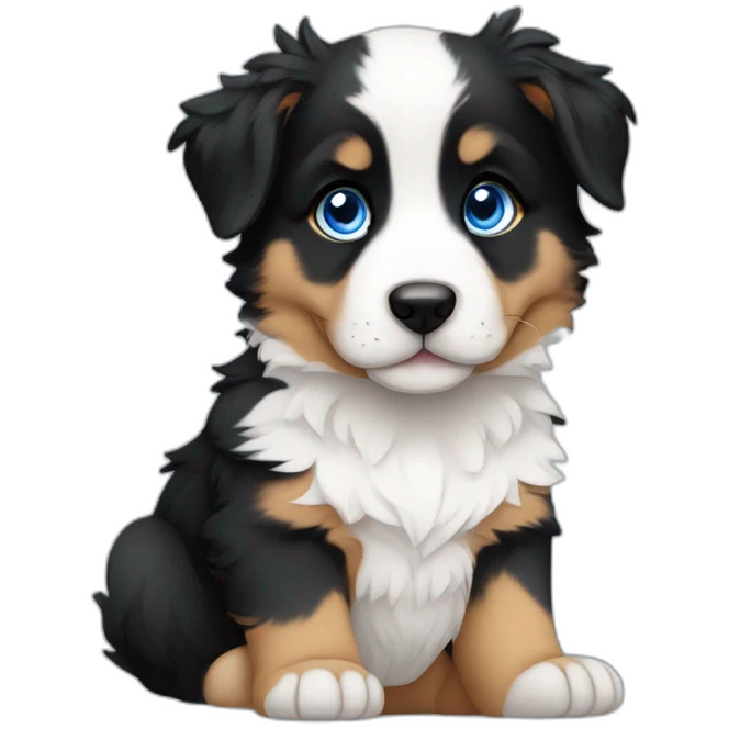 puppy black, white and fire american shepherd with blue eyes sitting emoji