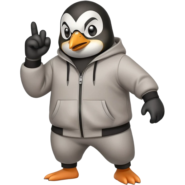 friendly anthropomorphised penguin wearing a mafia-style tracksuit, secretive scheming pose, soprano vibe, angry expression, running aggressively, holding a knuckle duster emoji