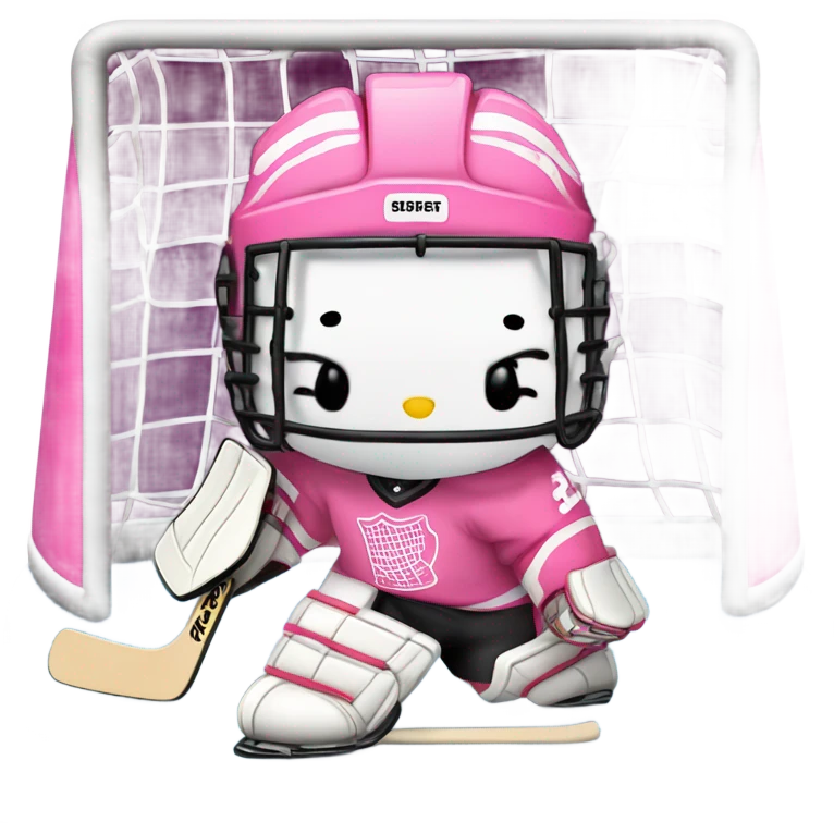 Pink hello kitty as a hockey goalie emoji