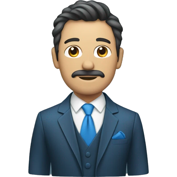 hombre con traje azul y cara hecha con papeles emoji