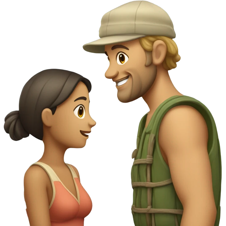 Caucasian fisherman no beard and no mustache in love with Philippine island girl on an island emoji