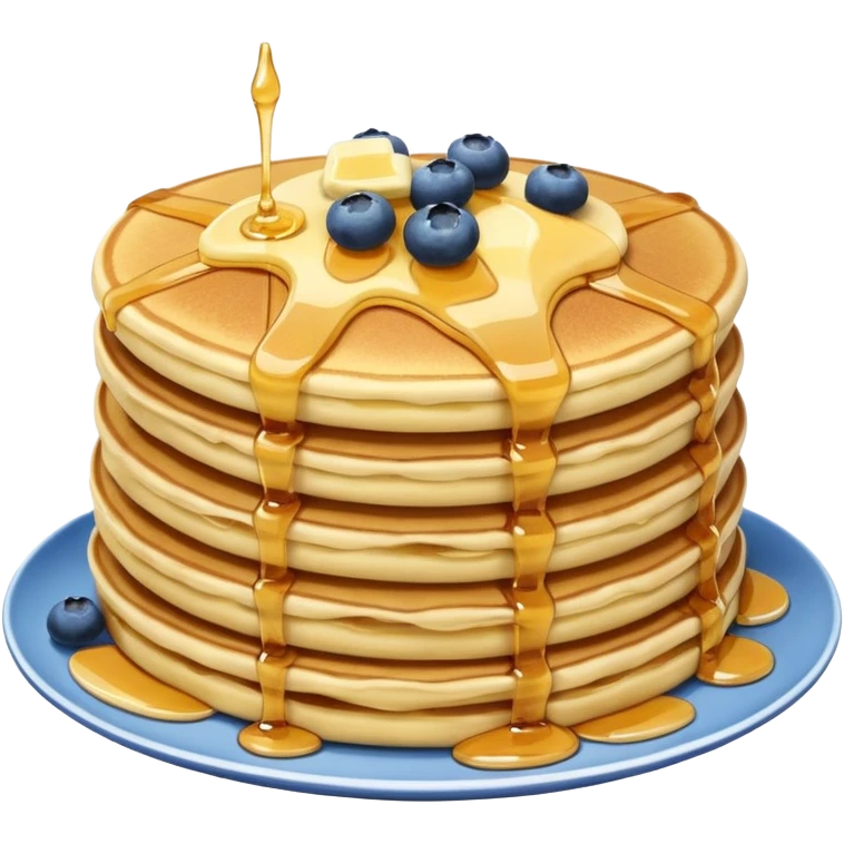 Tall stack of pancakes with butter blueberries and syrup emoji