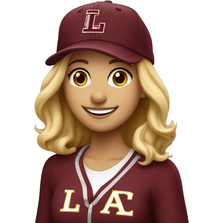 Blonde girl smiling wearing university of Chicago Loyola hat emoji