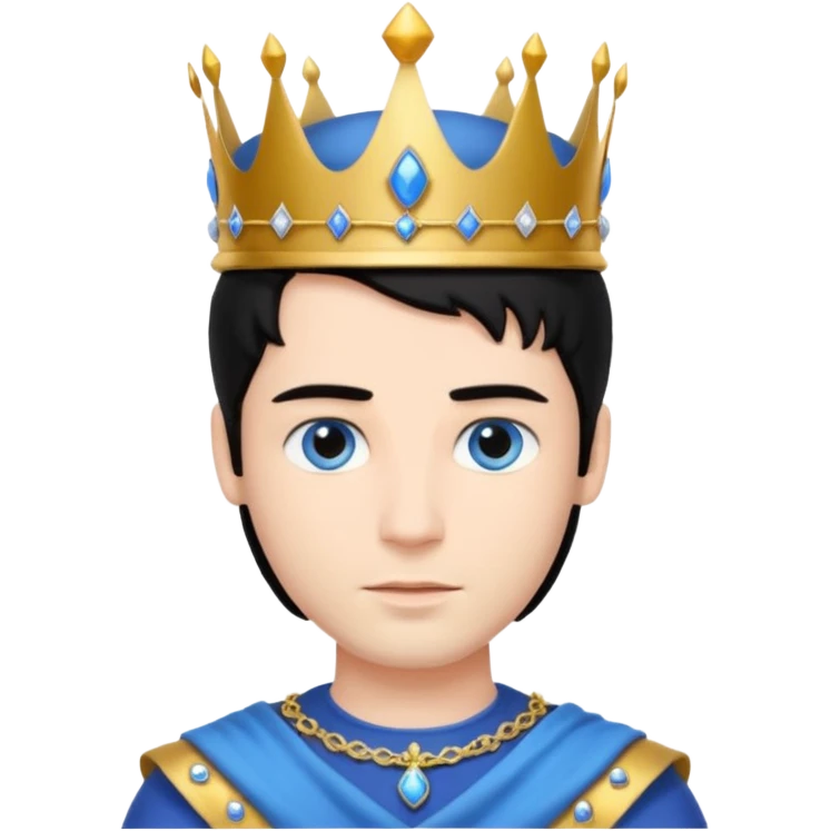 Prince with crown, whole Body, black hair, blue eyes,  emoji