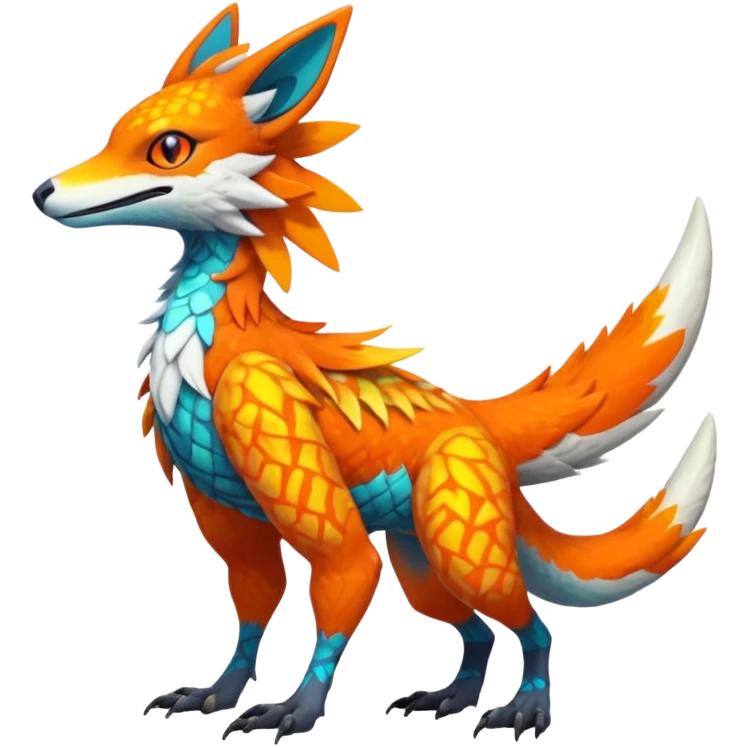 Colorful Fruity Neon Warm-colored Tropical Exotic Vernid-Sergal-Trico-Silvally-Nargacuga-fusion-hybrid-animal-creature, full body emoji
