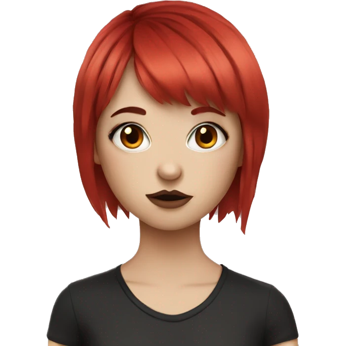 girl with red hair with bangs and emo makeup emoji