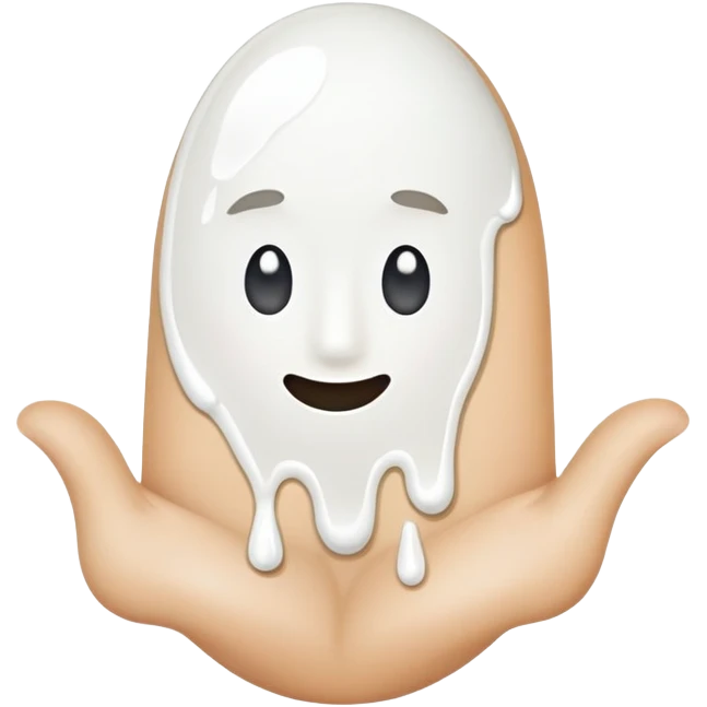 A single white bean in-between two fingers with white dripping paint emoji
