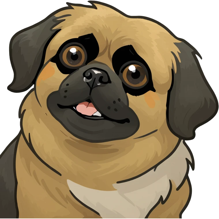 Black and tan Pekingese with two tan dots above her eyes emoji