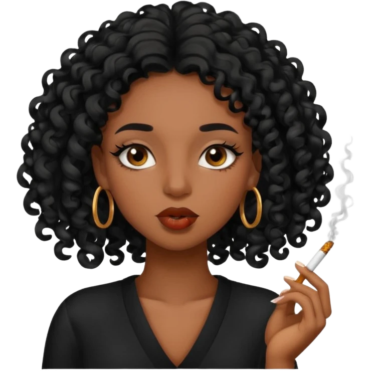 Black girl with eyelashes and curly hair smoking  emoji