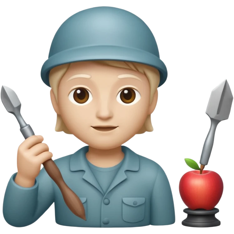 Apple Memoji-style 3D emoji of a sculptor with a small statue and chisel, smooth gradients, rounded edges, no background.
 emoji
