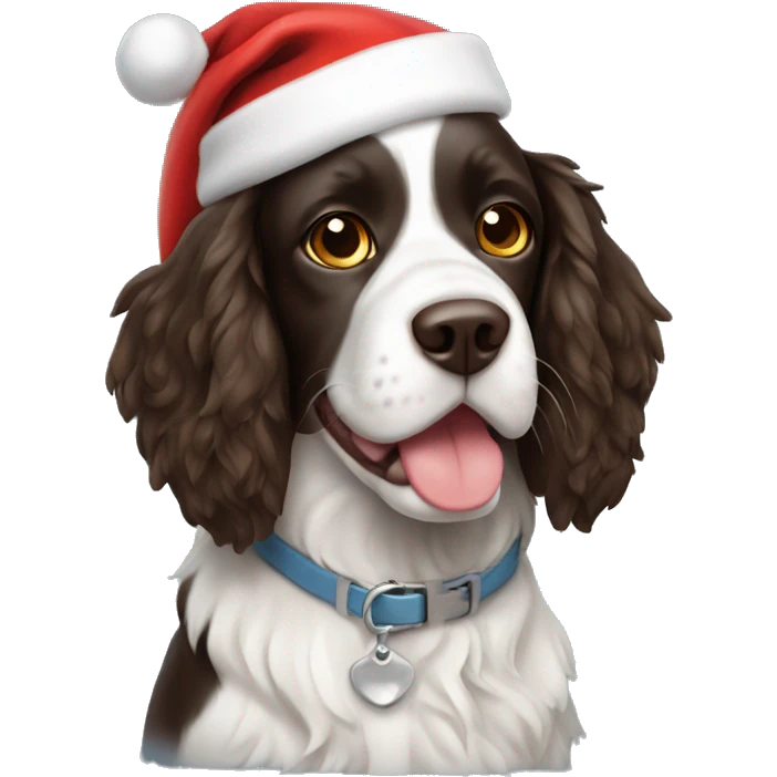 Springer spaniel with Santa hat emoji