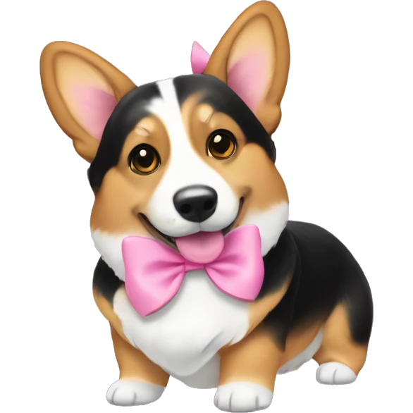 Black and tan corgi with name tag that says “Gracie” with a pink bow on head emoji