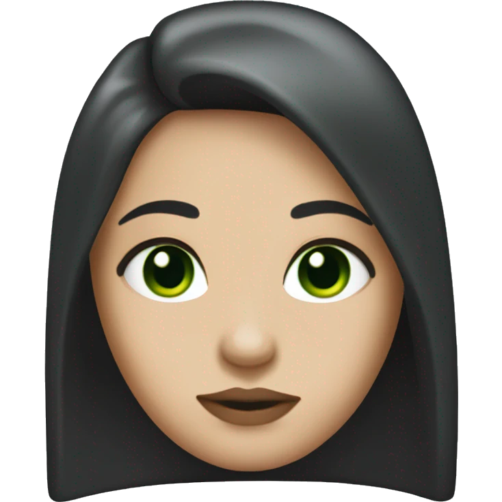 a girl with dark straight long hair and green eyes, plump lips emoji