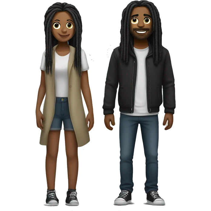 Guy with dreads with black haired girl couple  emoji